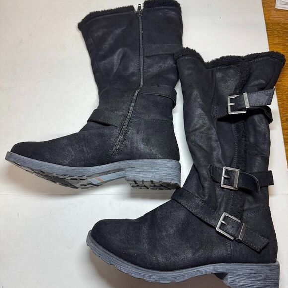 White Mountain Womens 7.5 M Black Buckle Detail Zip Up Lined Boots PREOWNED ZZ7 - Picture 2 of 5